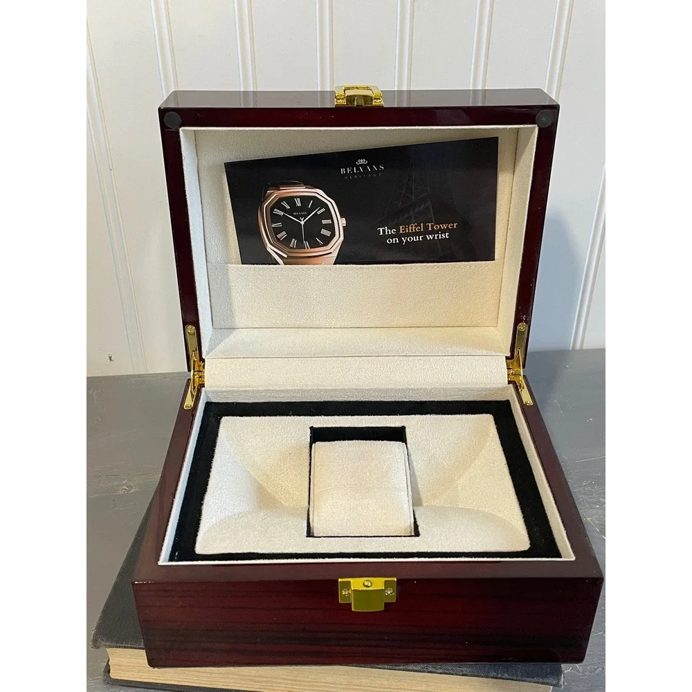 BELVANS Luxury Wooden Watch Box Display‎ Case Storage Gold Clasp BOX ONLY
